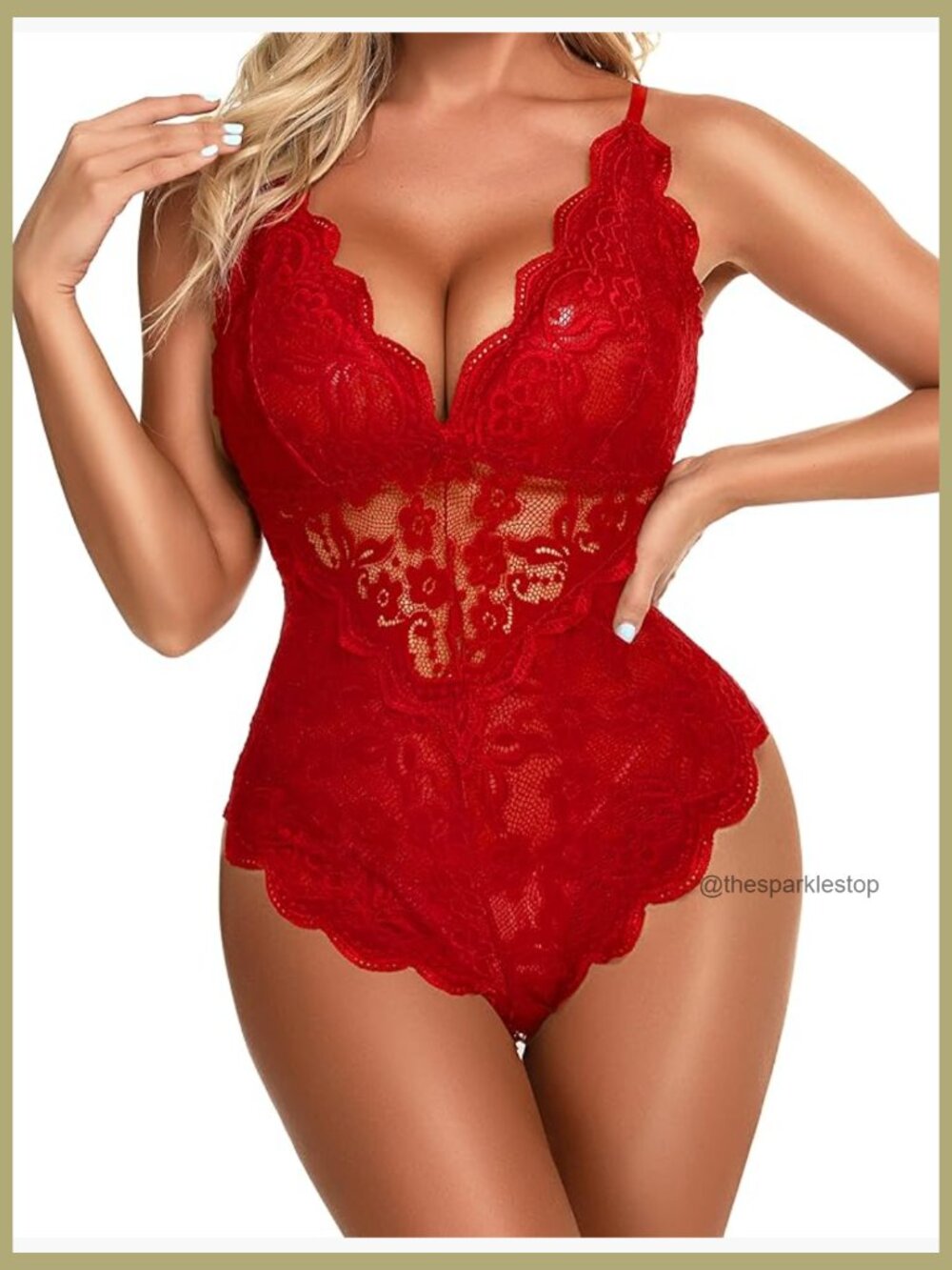 Lace Teddy Bodysuit with Snap Crotch, 50% Polyester 50% Acrylic
